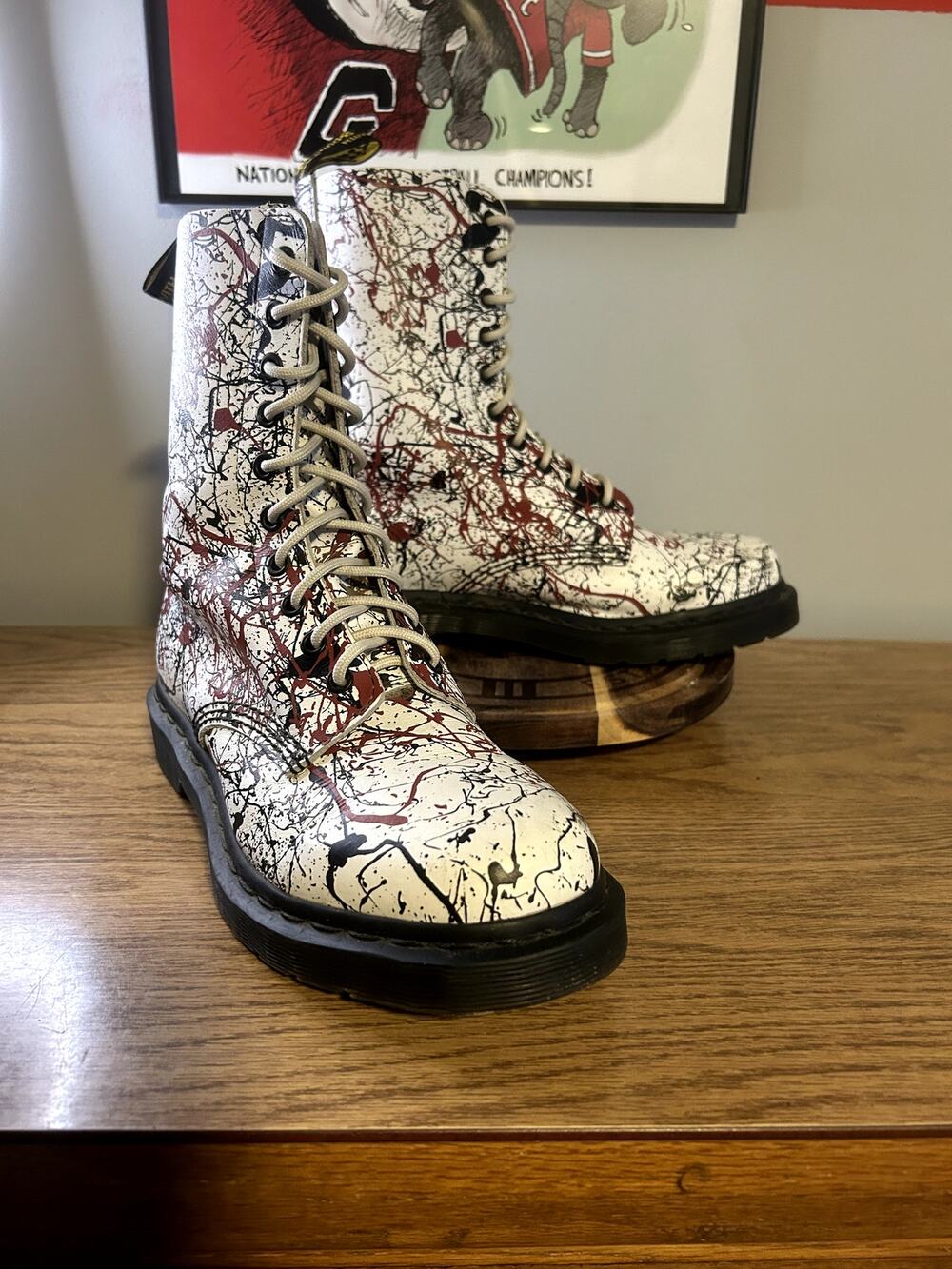 Dr Martens White 1460 Tall Red Black Paint Splatter size 9/EU 41